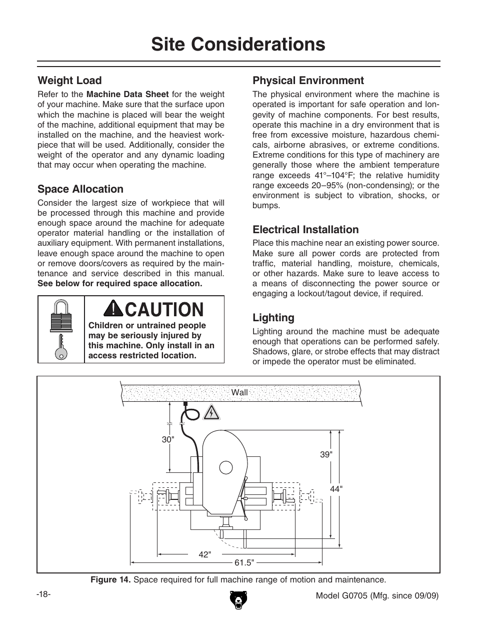 Site considerations | Grizzly G0705 User Manual | Page 20 / 60