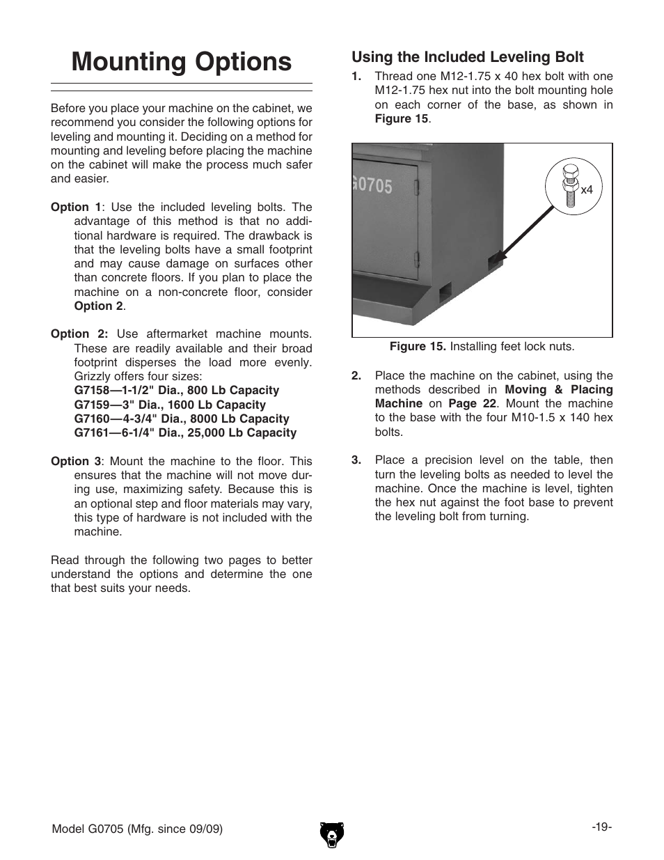 Mounting options | Grizzly G0705 User Manual | Page 21 / 60