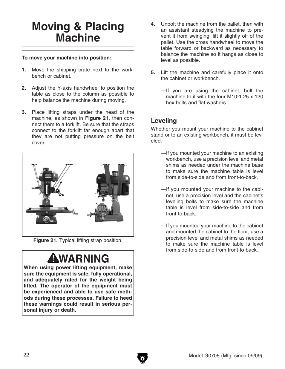 Moving & placing machine | Grizzly G0705 User Manual | Page 24 / 60