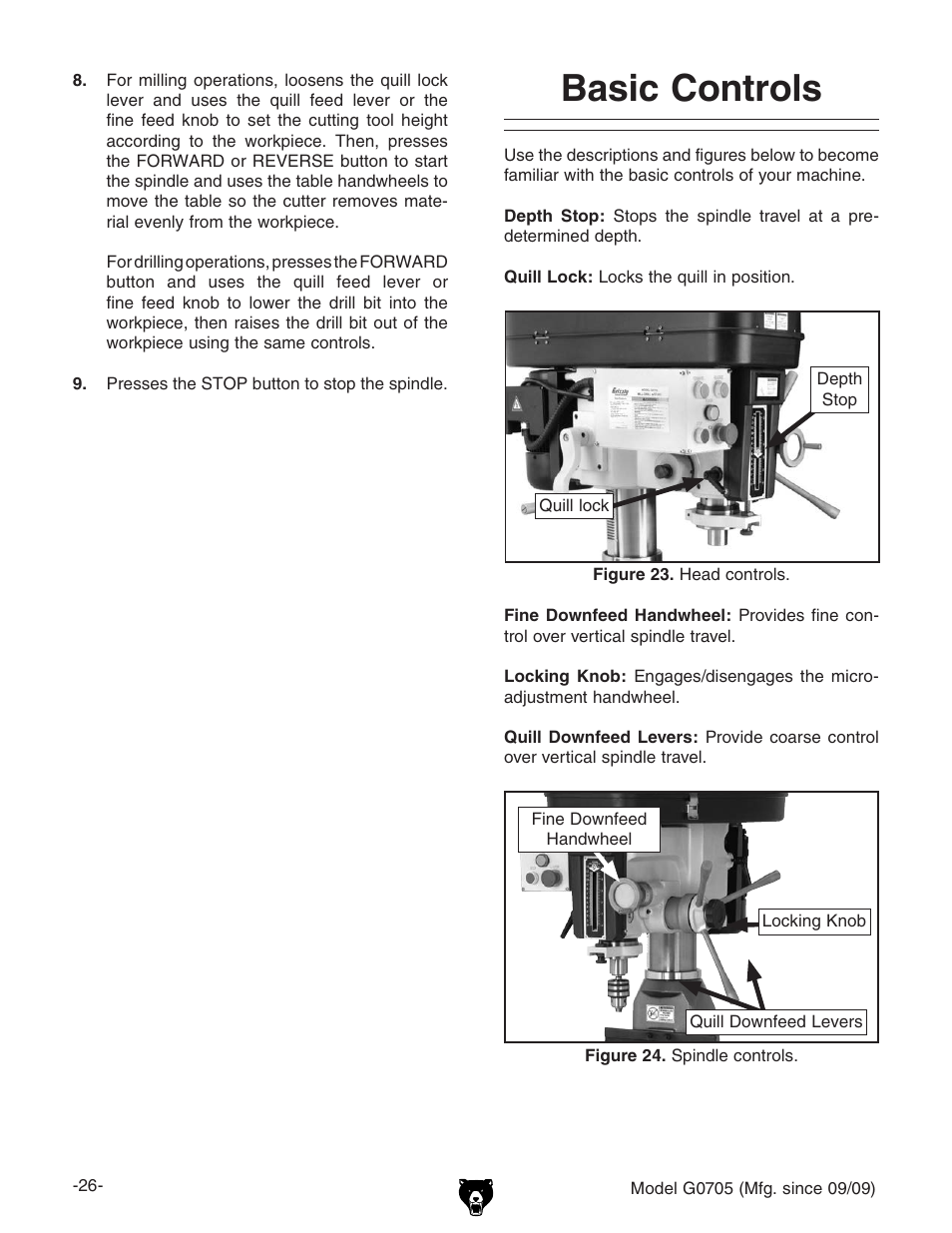 Basic controls | Grizzly G0705 User Manual | Page 28 / 60