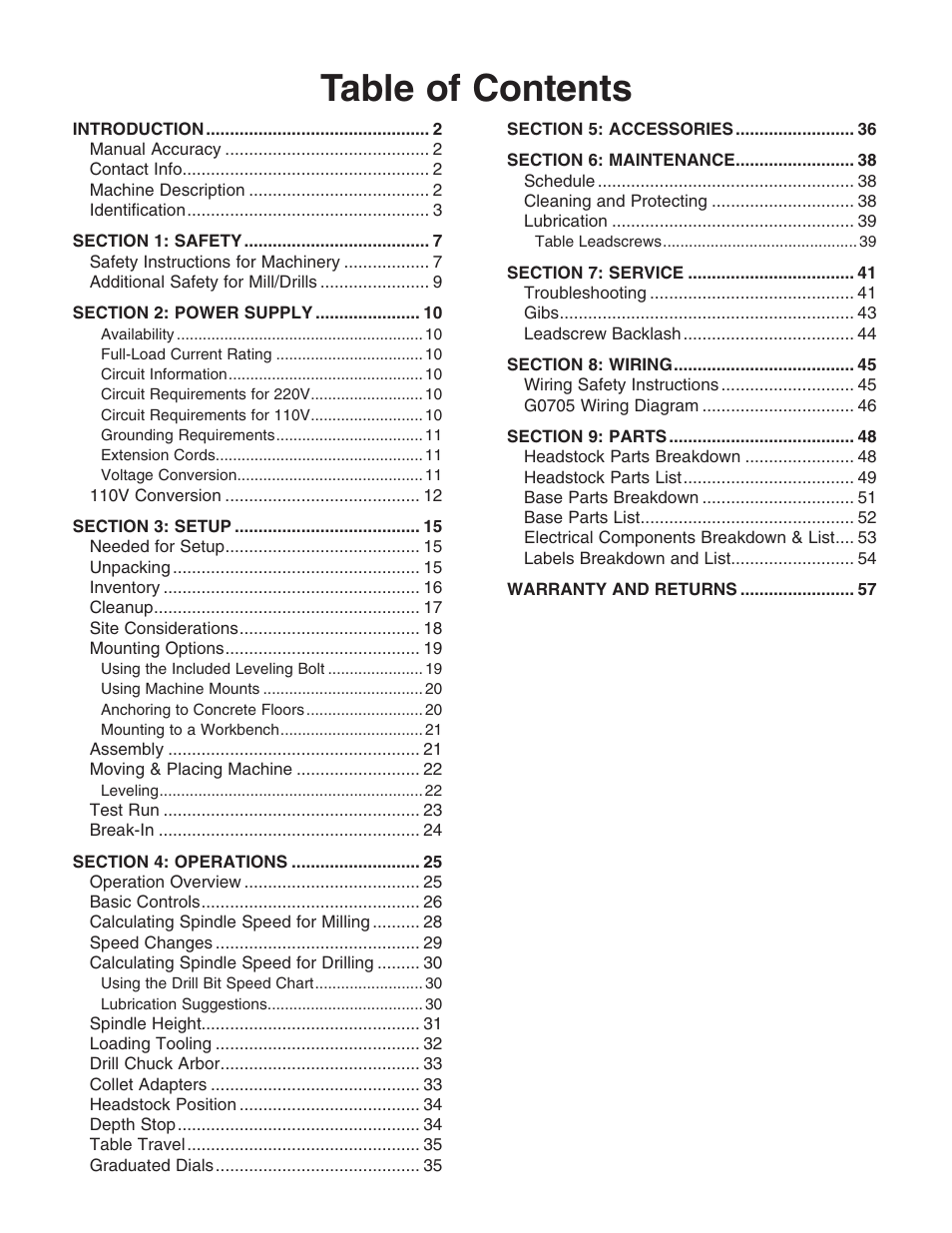 Grizzly G0705 User Manual | Page 3 / 60