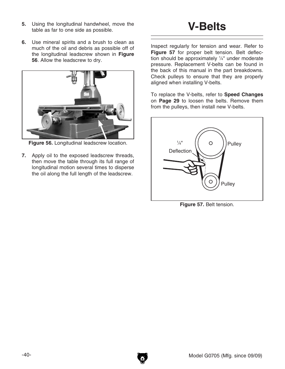 V-belts | Grizzly G0705 User Manual | Page 42 / 60