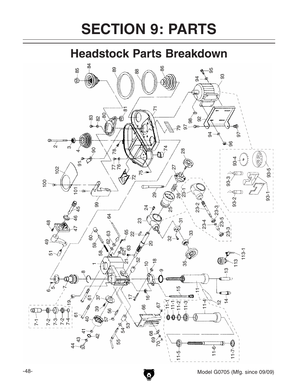 Headstock parts breakdown | Grizzly G0705 User Manual | Page 50 / 60