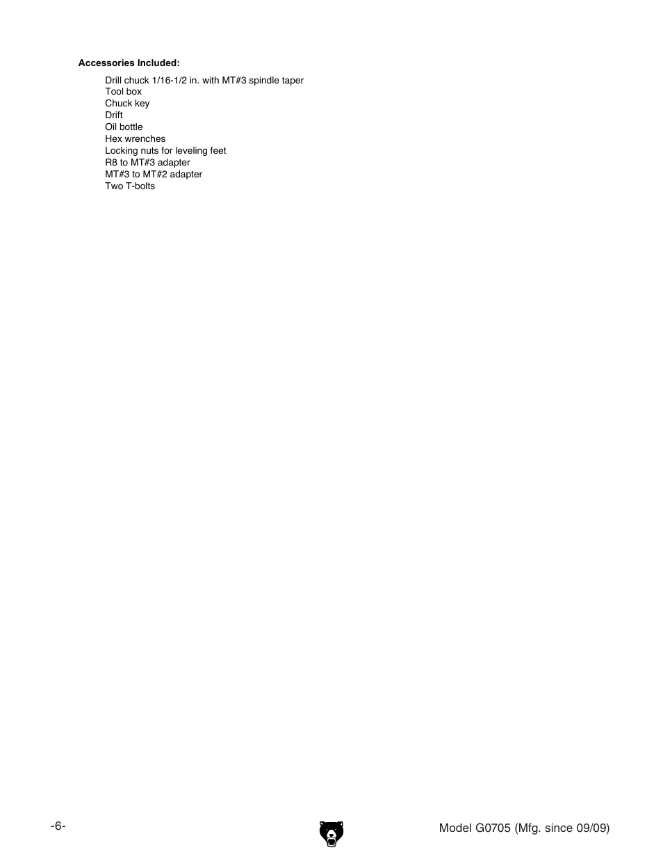 Grizzly G0705 User Manual | Page 8 / 60