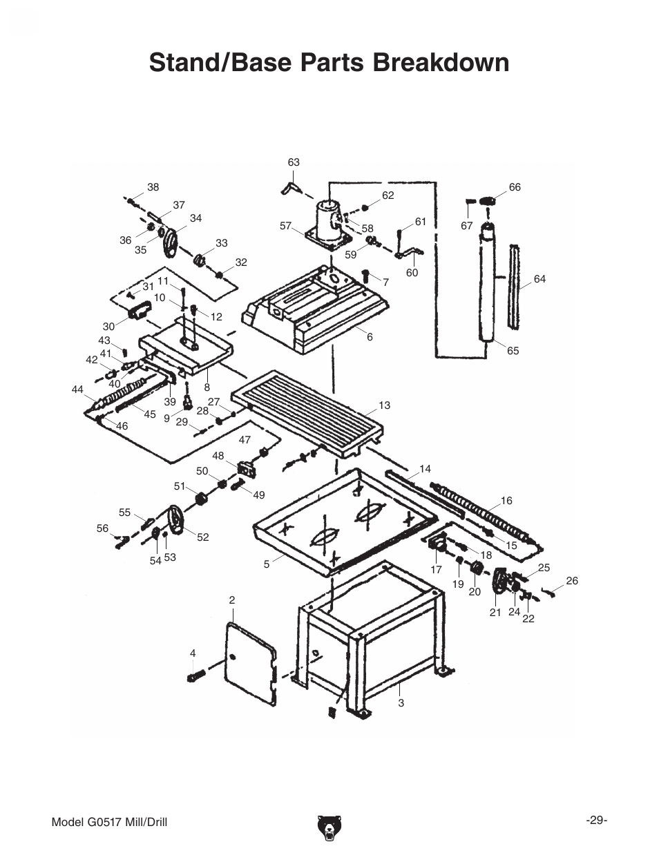 Stand/base parts breakdown | Grizzly G0517g User Manual | Page 31 / 40