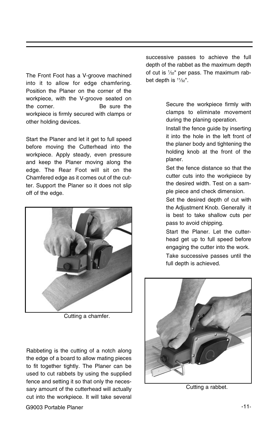Operations, Chamfering, Rabbeting | Grizzly G9003 User Manual | Page 11 / 20