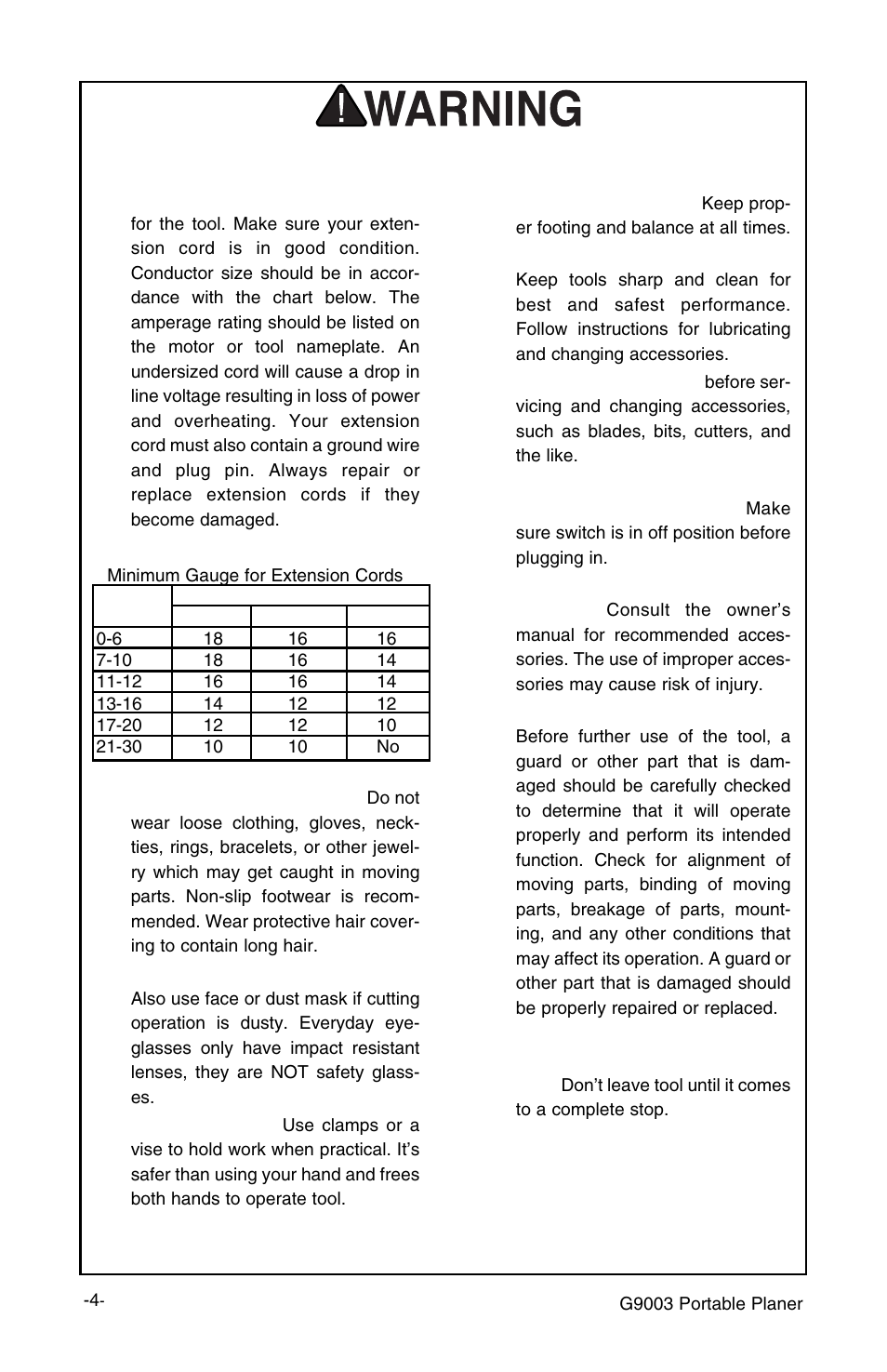 Safety instructions for power tools | Grizzly G9003 User Manual | Page 4 / 20