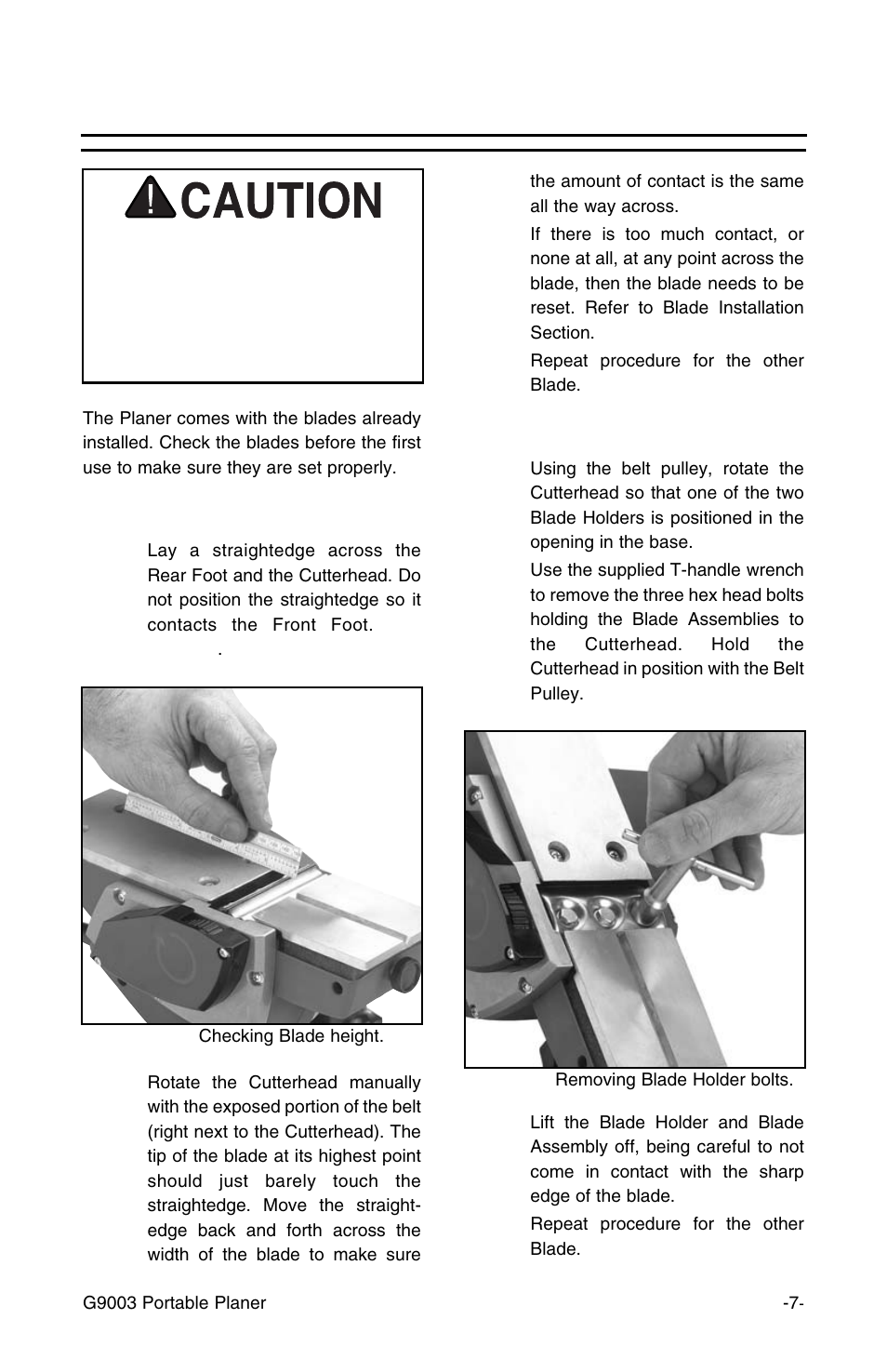 Blade adjustment & removal | Grizzly G9003 User Manual | Page 7 / 20
