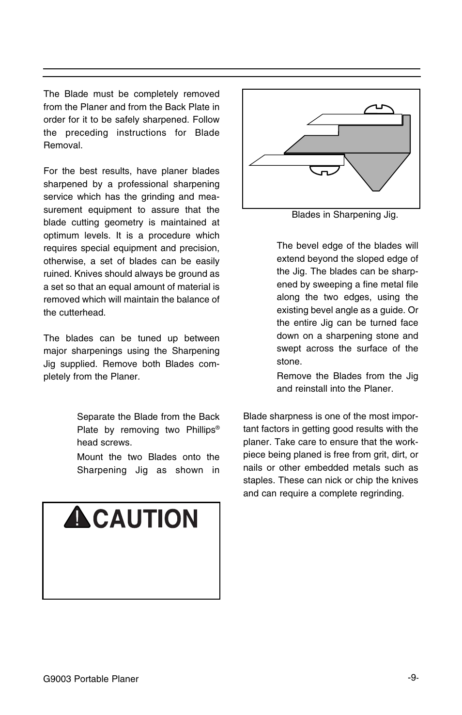 Blade sharpening | Grizzly G9003 User Manual | Page 9 / 20