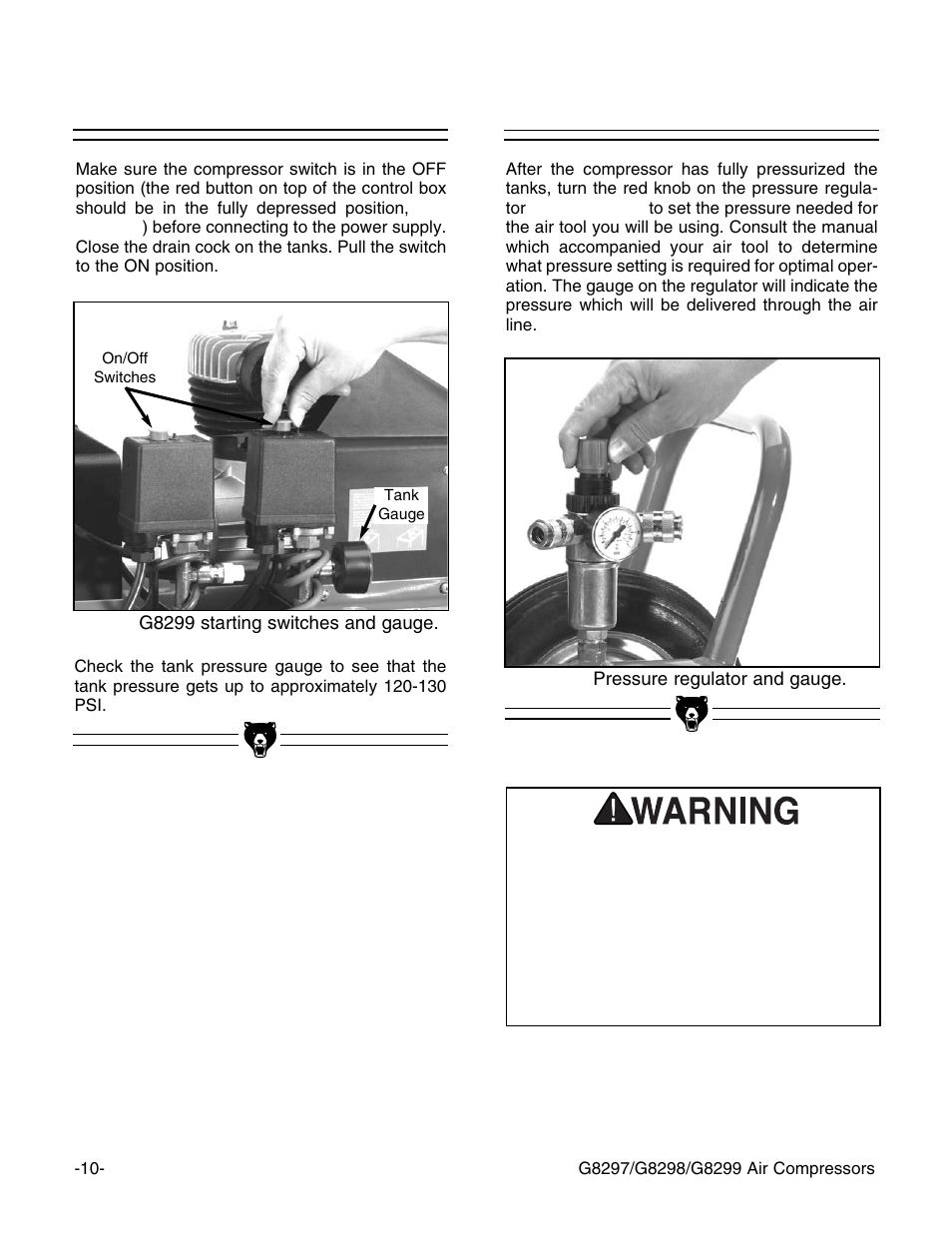 Pressure regulator, Starting | Grizzly G8297 User Manual | Page 12 / 26