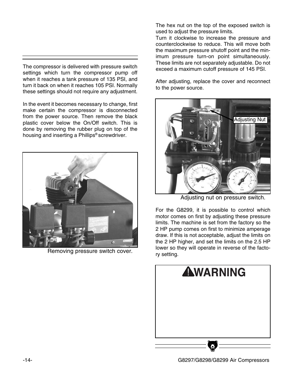 Pressure limit adjustment | Grizzly G8297 User Manual | Page 16 / 26