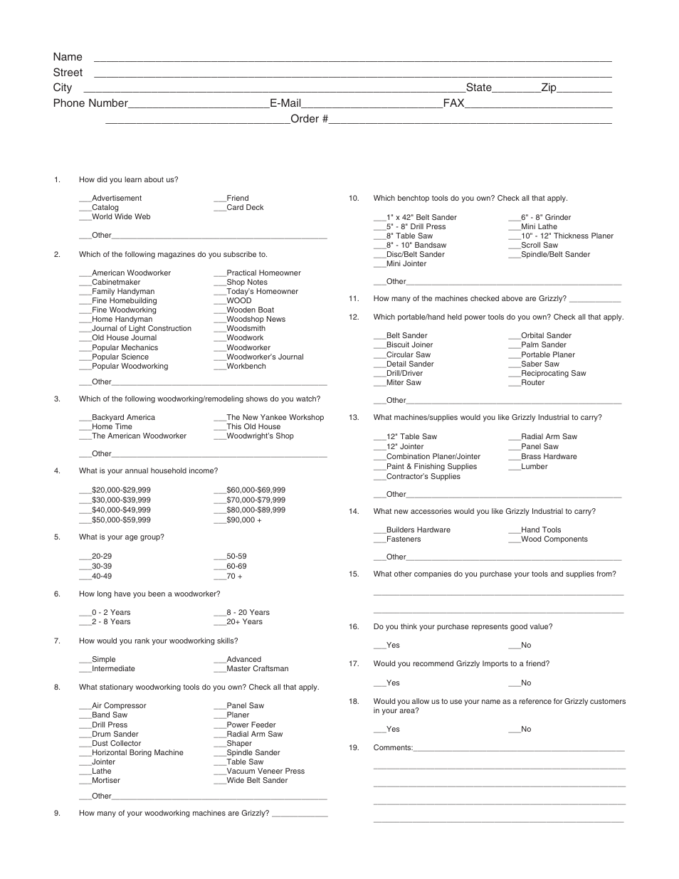 Warranty card | Grizzly G8297 User Manual | Page 25 / 26