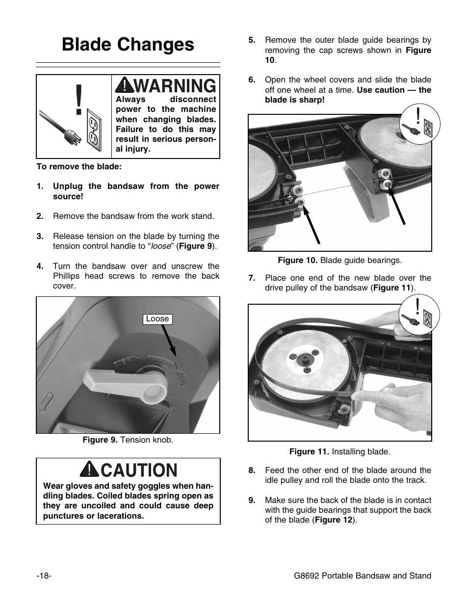 Blade changes | Grizzly G8692 User Manual | Page 19 / 35