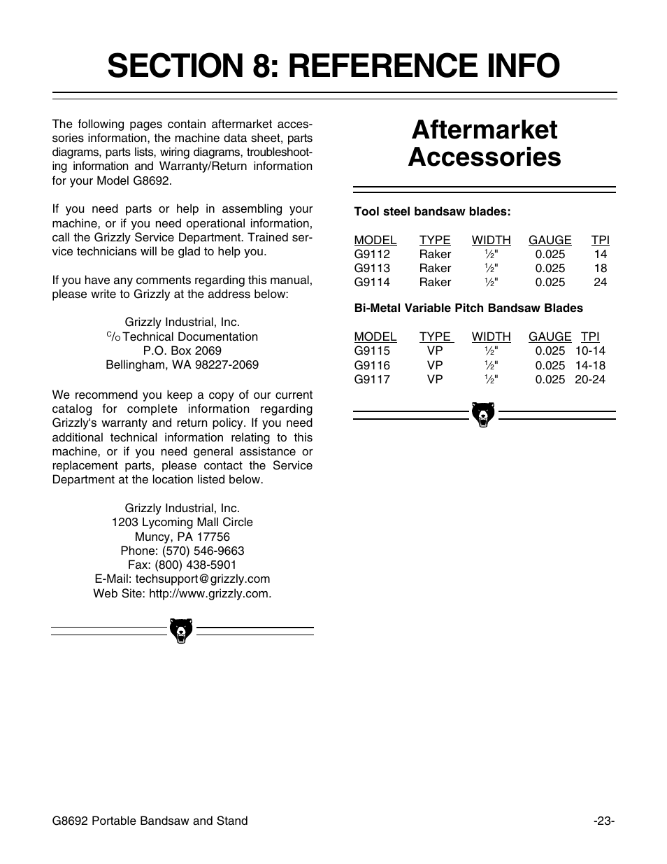 Aftermarket accessories | Grizzly G8692 User Manual | Page 24 / 35