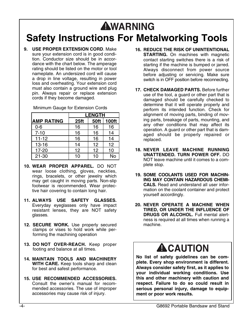 Safety instructions for metalworking tools | Grizzly G8692 User Manual | Page 5 / 35