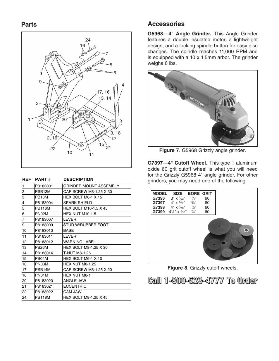 Parts accessories, Figure 8 . grizzly cutoff wheels | Grizzly G8183 User Manual | Page 3 / 4