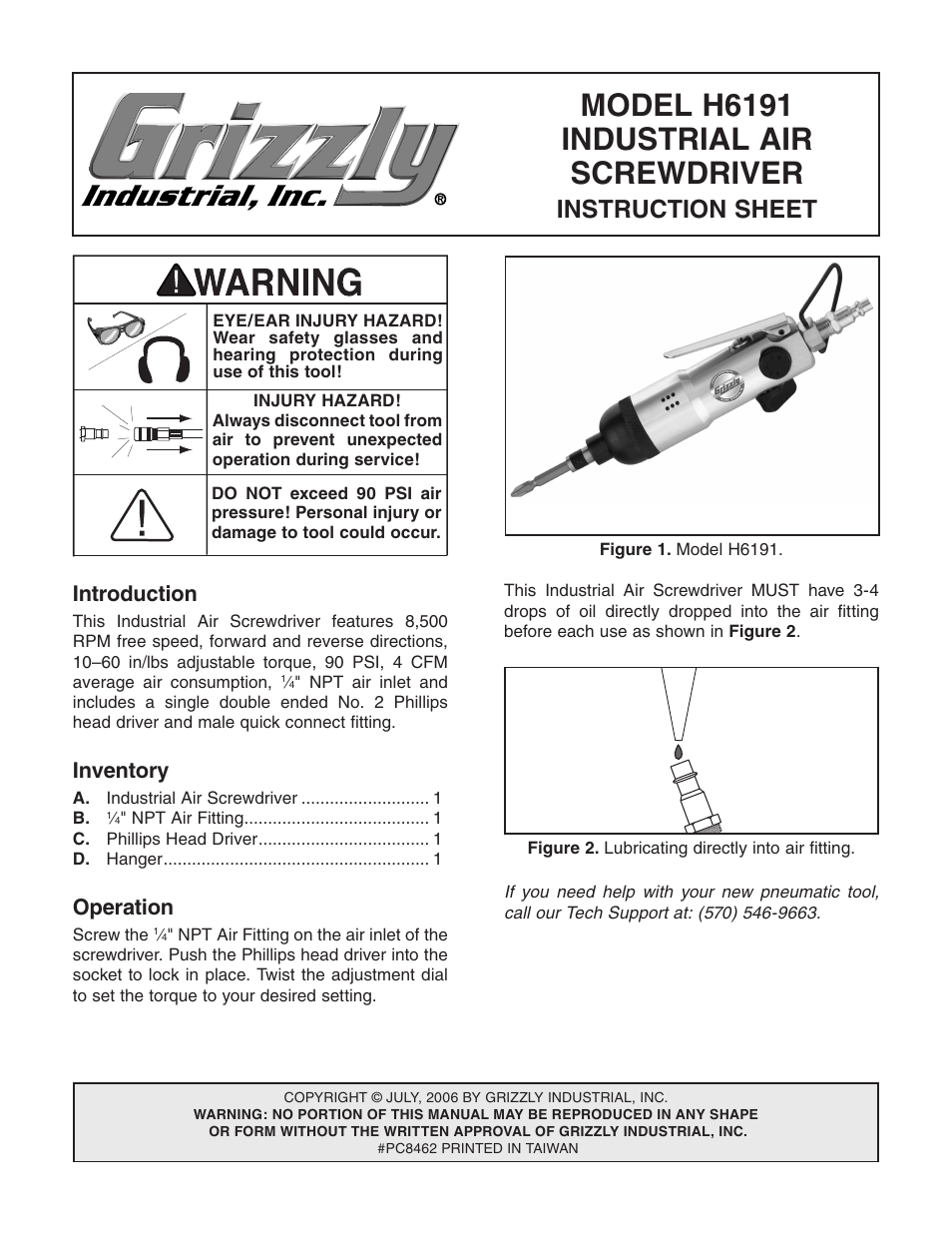 Grizzly H6191 User Manual | 2 pages