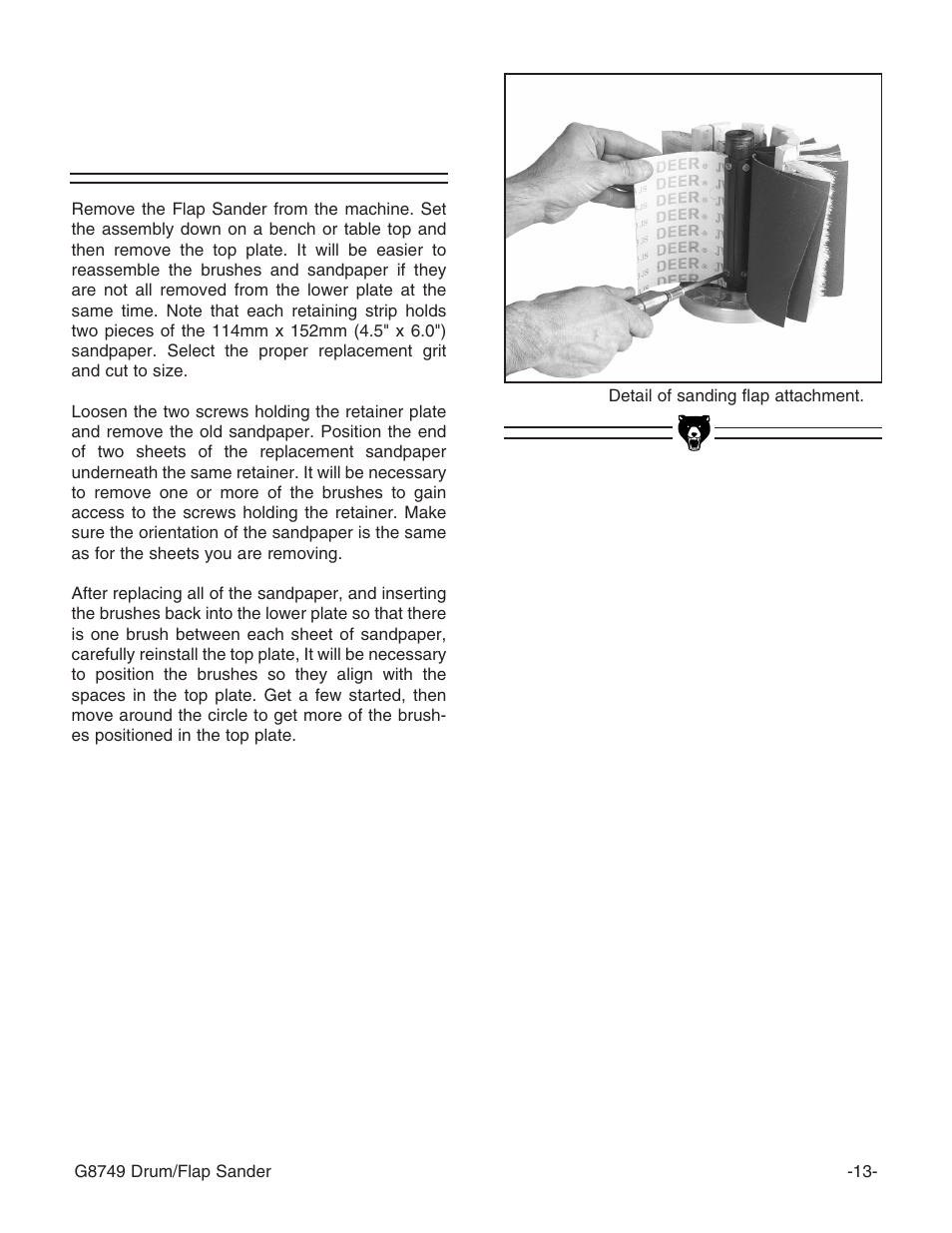 Replacing sandpaper flaps | Grizzly G8749 User Manual | Page 15 / 24