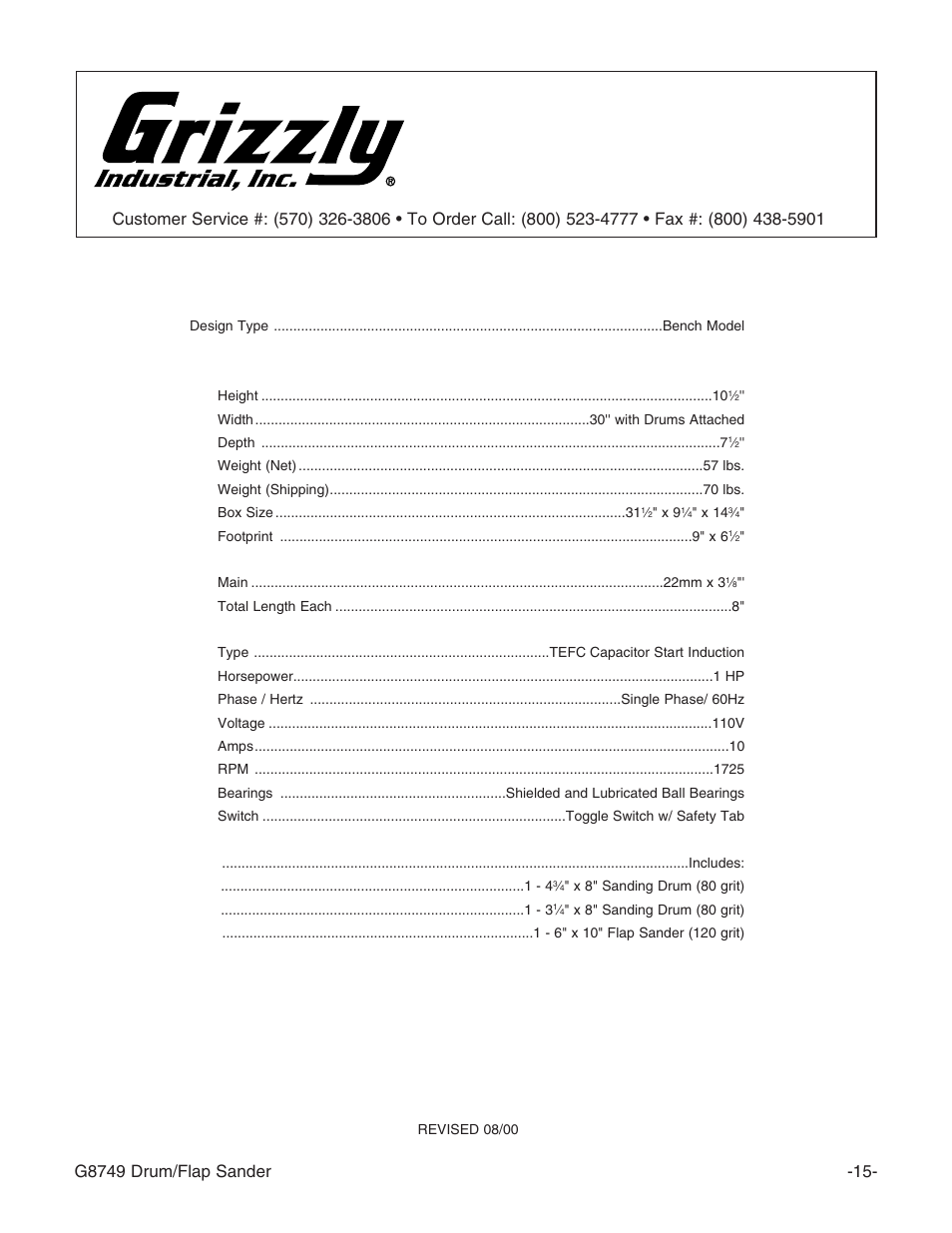 Machine data sheet, Grizzly model g8749 drum / flap sander | Grizzly G8749 User Manual | Page 17 / 24
