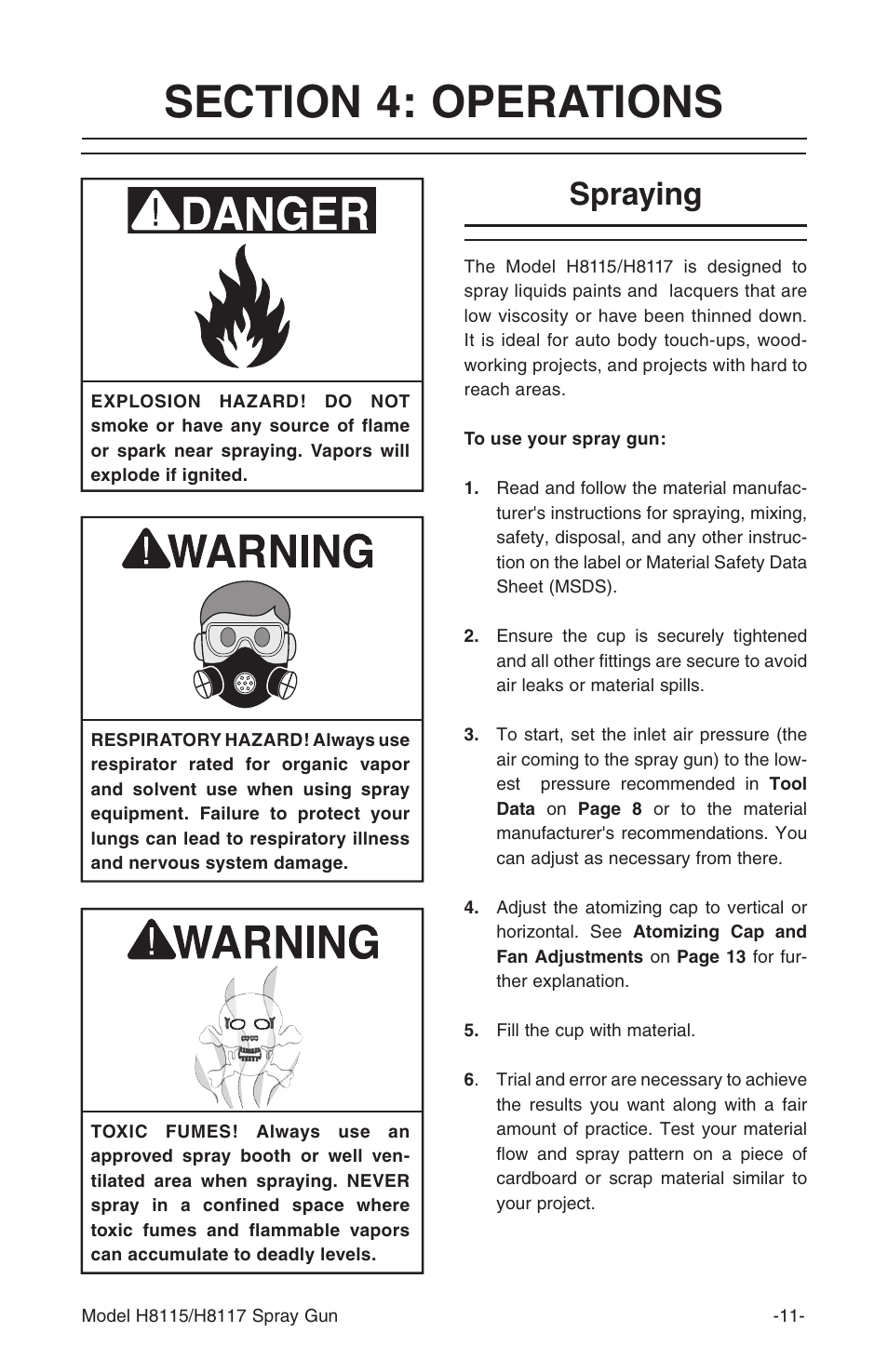 Spraying | Grizzly H8115 User Manual | Page 11 / 24