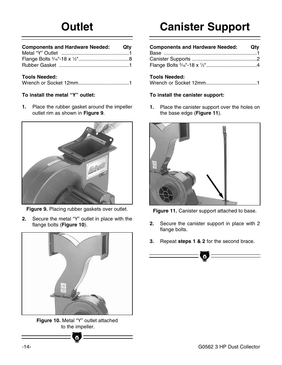 Canister support, Outlet | Grizzly Model G0562 User Manual | Page 16 / 36