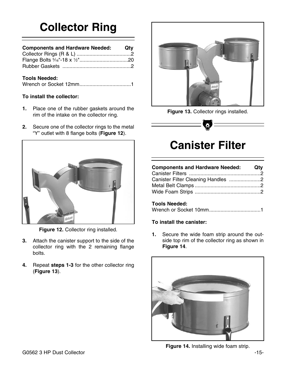 Collector ring, Canister filter | Grizzly Model G0562 User Manual | Page 17 / 36