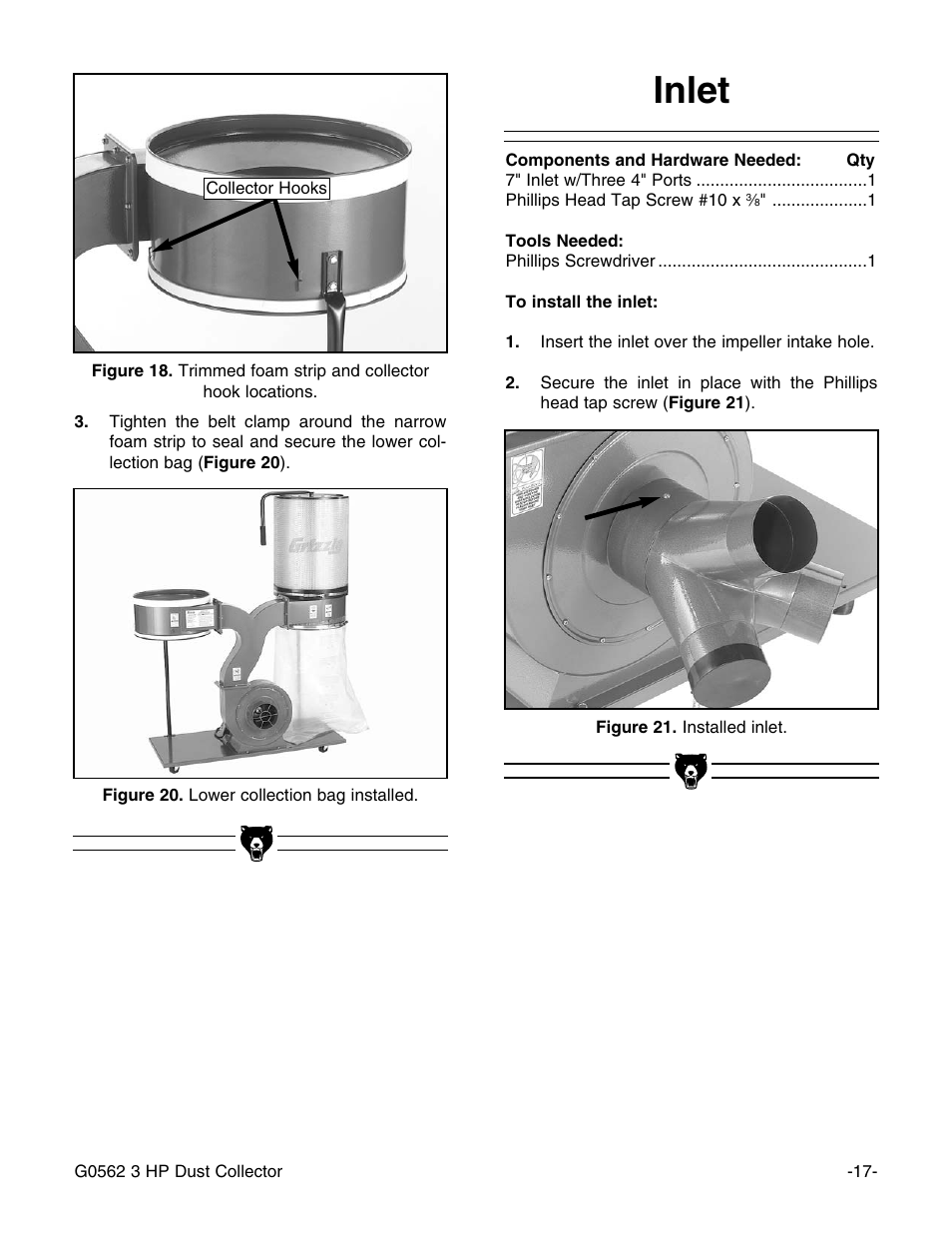 Inlet | Grizzly Model G0562 User Manual | Page 19 / 36