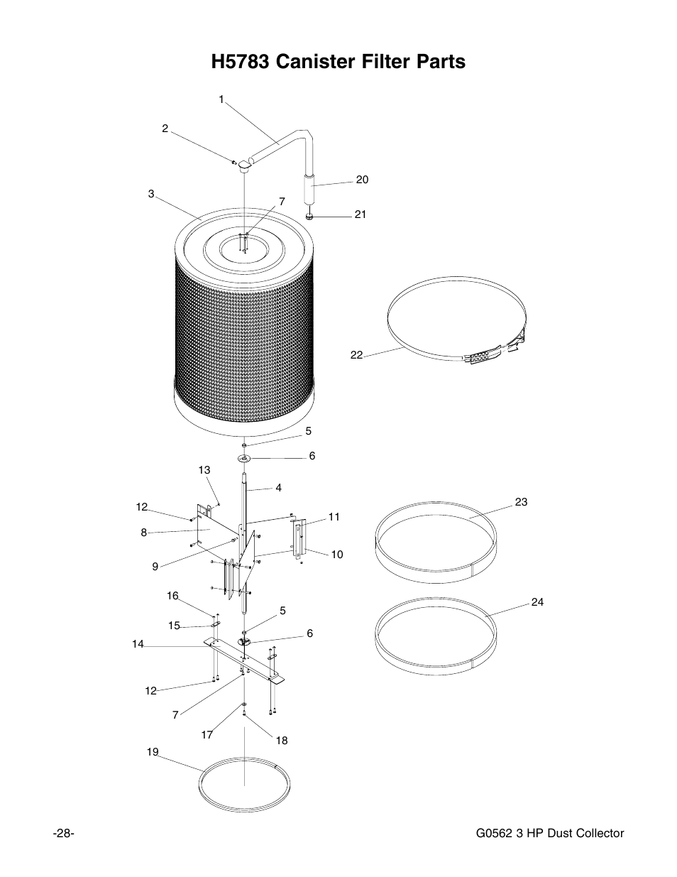 H5783 canister filter parts | Grizzly Model G0562 User Manual | Page 30 / 36