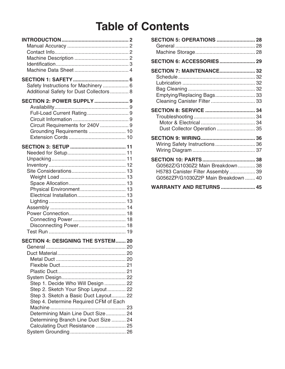 Grizzly G0562Z User Manual | Page 3 / 48