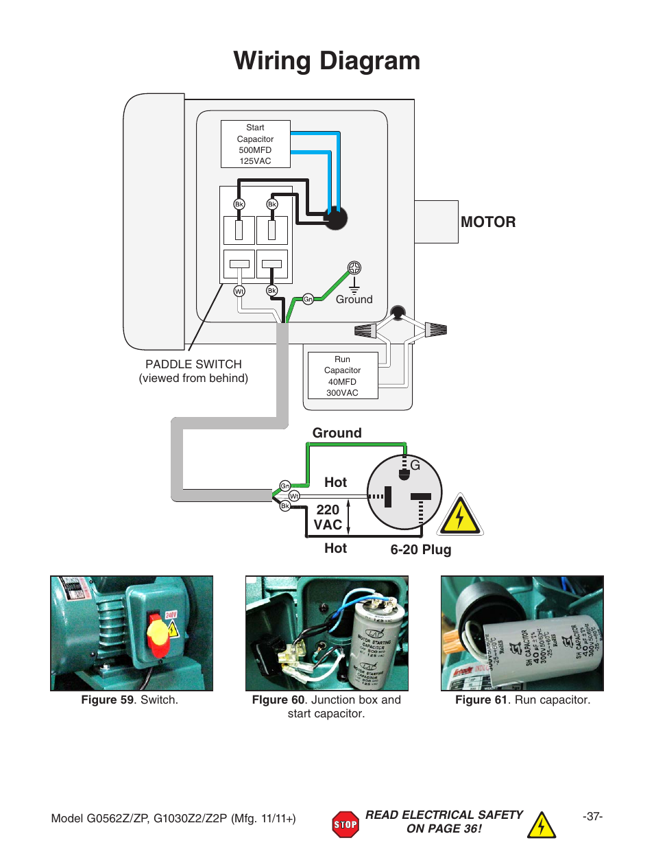 Wiring diagram, Motor | Grizzly G0562Z User Manual | Page 39 / 48