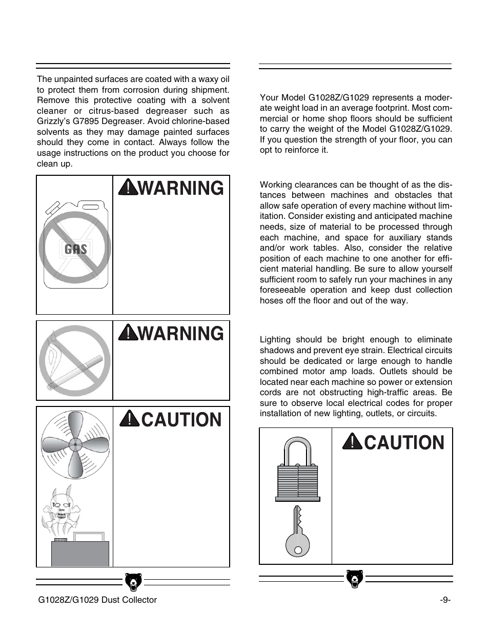 Clean up, Site considerations | Grizzly G1029 User Manual | Page 11 / 32