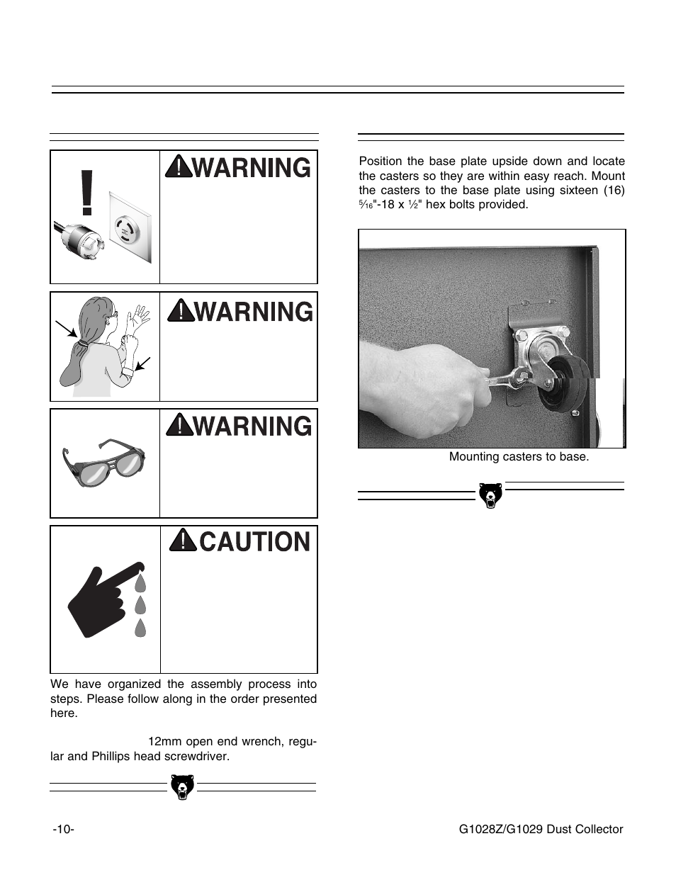 Beginning assembly, Base | Grizzly G1029 User Manual | Page 12 / 32