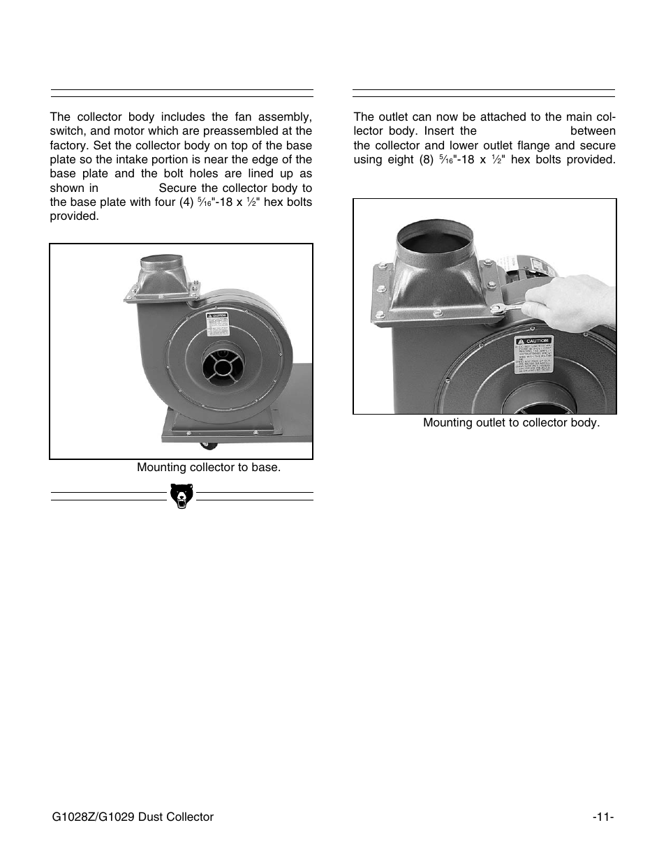 Collector body, Outlet | Grizzly G1029 User Manual | Page 13 / 32