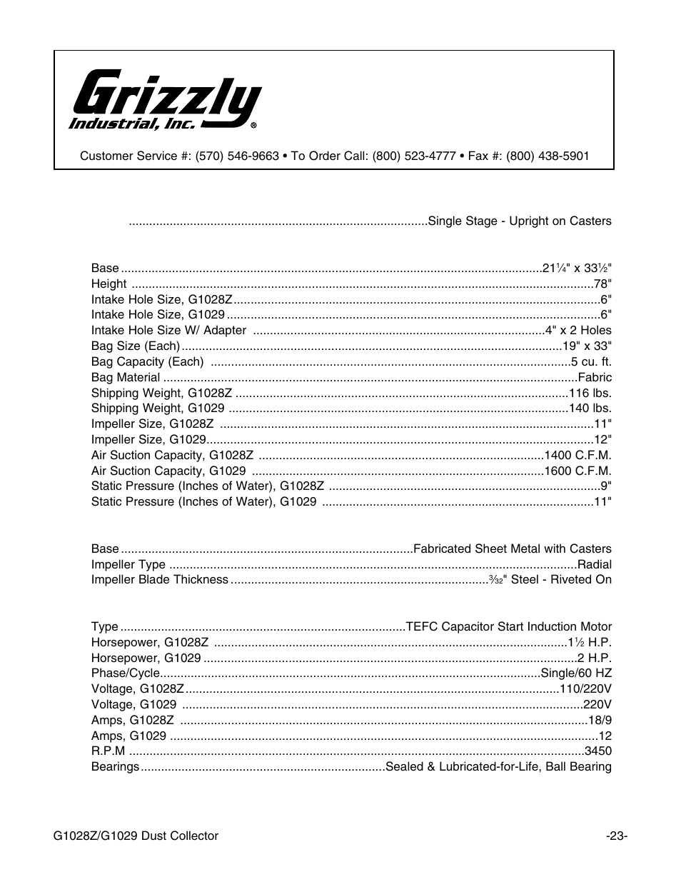 Machine data sheet | Grizzly G1029 User Manual | Page 25 / 32