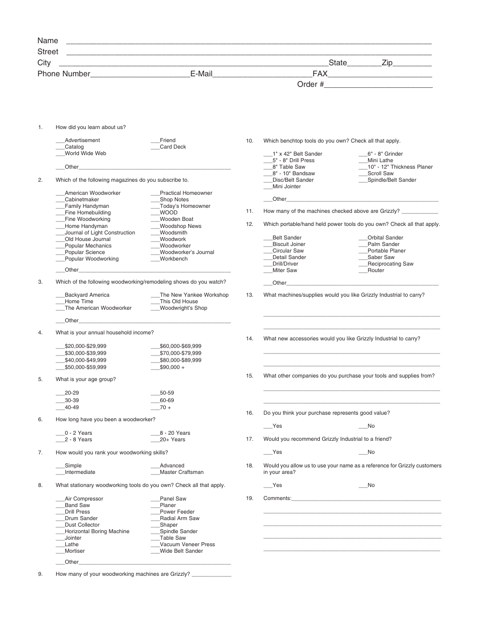 Warranty card | Grizzly G1029 User Manual | Page 29 / 32