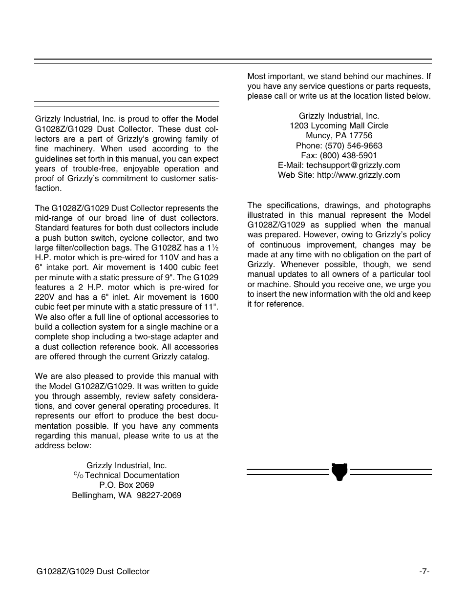 Commentary | Grizzly G1029 User Manual | Page 9 / 32