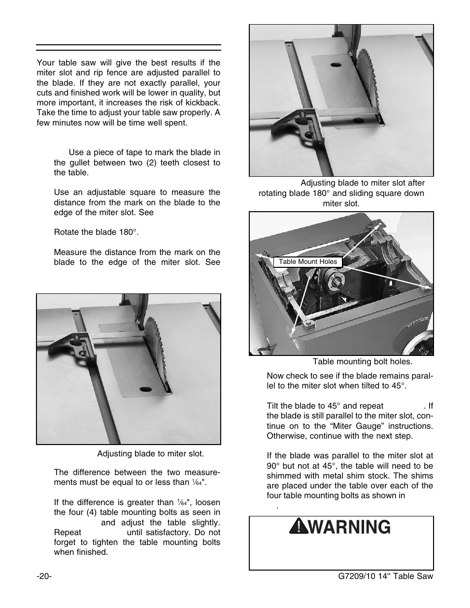 Miter slot to blade | Grizzly G7209 User Manual | Page 22 / 52