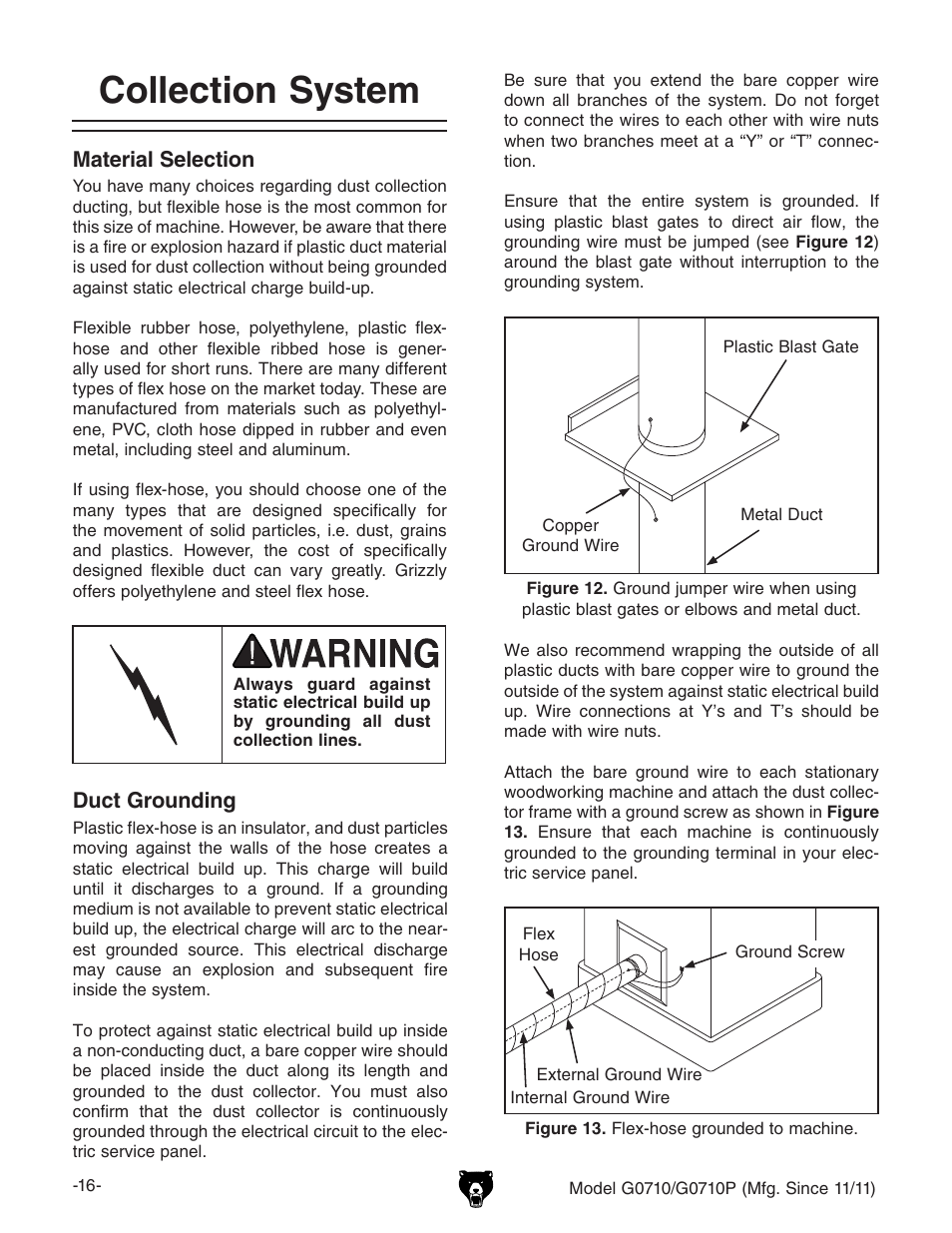 Collection system | Grizzly G0710 User Manual | Page 18 / 36