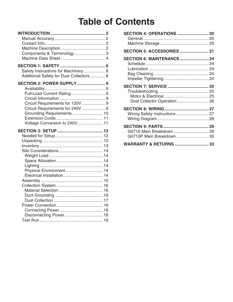 Grizzly G0710 User Manual | Page 3 / 36