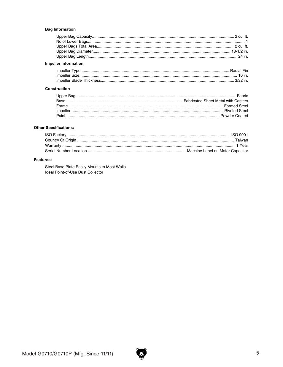 Grizzly G0710 User Manual | Page 7 / 36