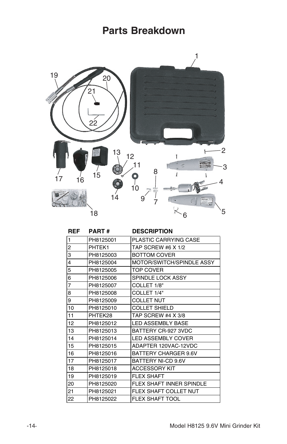 Parts breakdown | Grizzly H8125 User Manual | Page 16 / 20