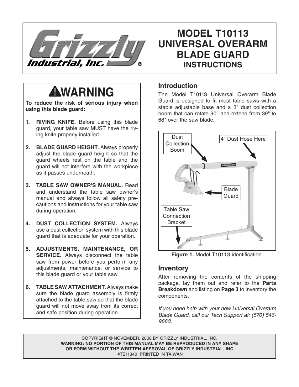 Grizzly T10113 User Manual | 4 pages