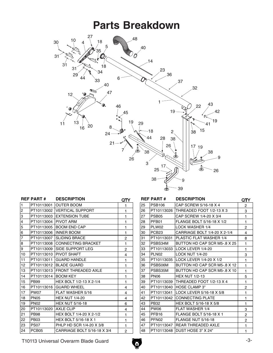 Parts breakdown | Grizzly T10113 User Manual | Page 3 / 4