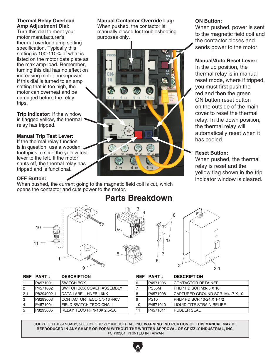 Parts breakdown | Grizzly G8293 User Manual | Page 2 / 2