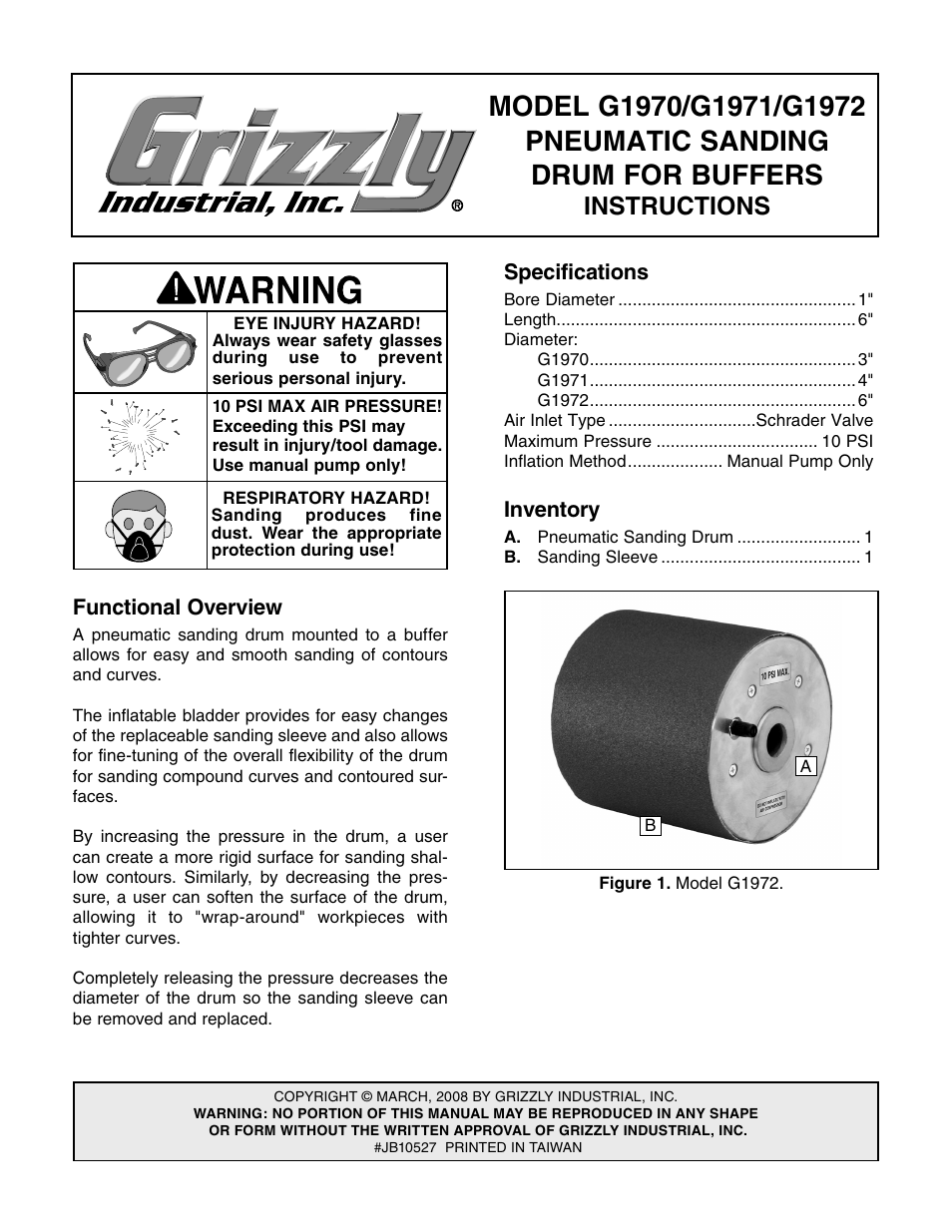 Grizzly G1870 User Manual | 2 pages