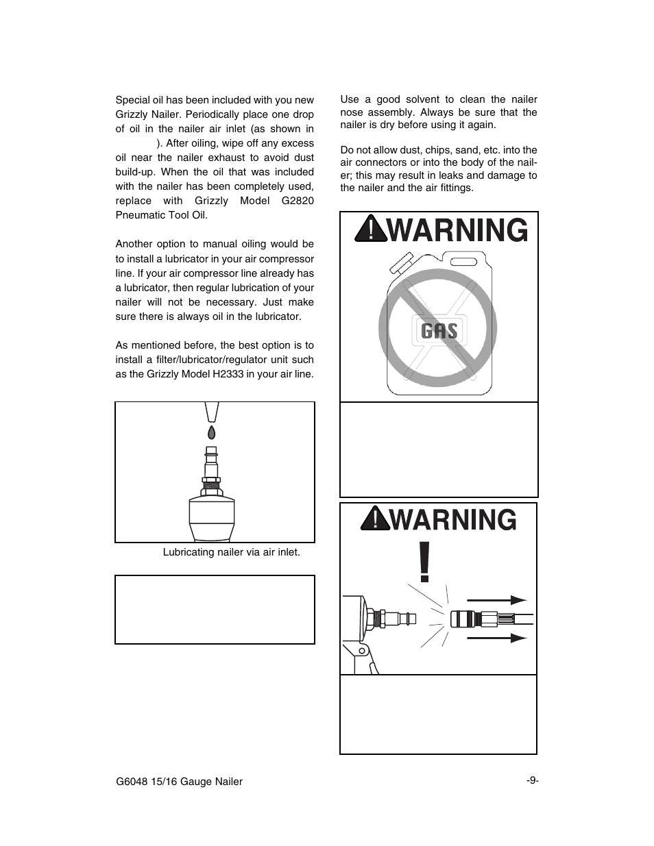 Notice, Cleaning nailer, Oiling nailer | Grizzly G6048 User Manual | Page 10 / 17