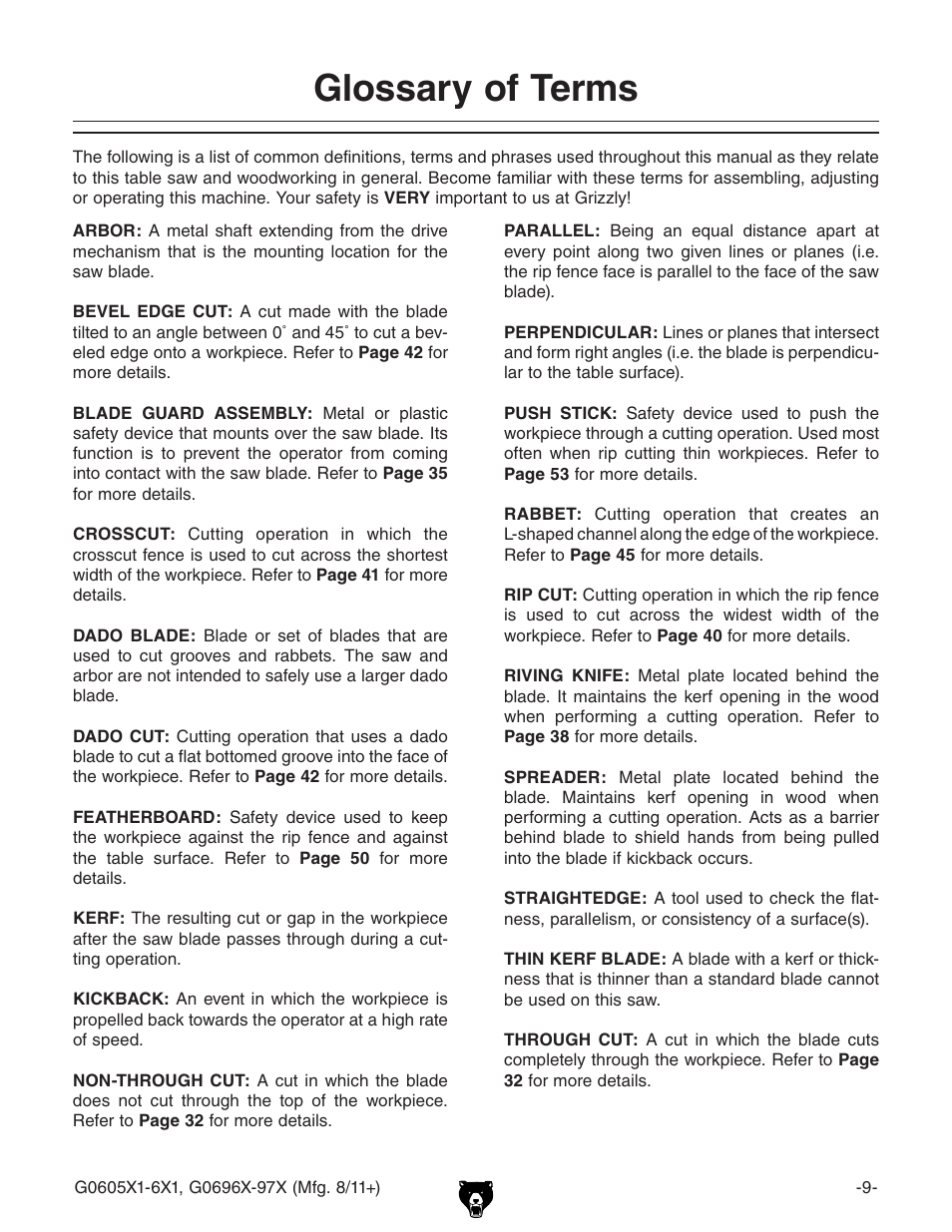 Glossary of terms | Grizzly G0696X User Manual | Page 12 / 101