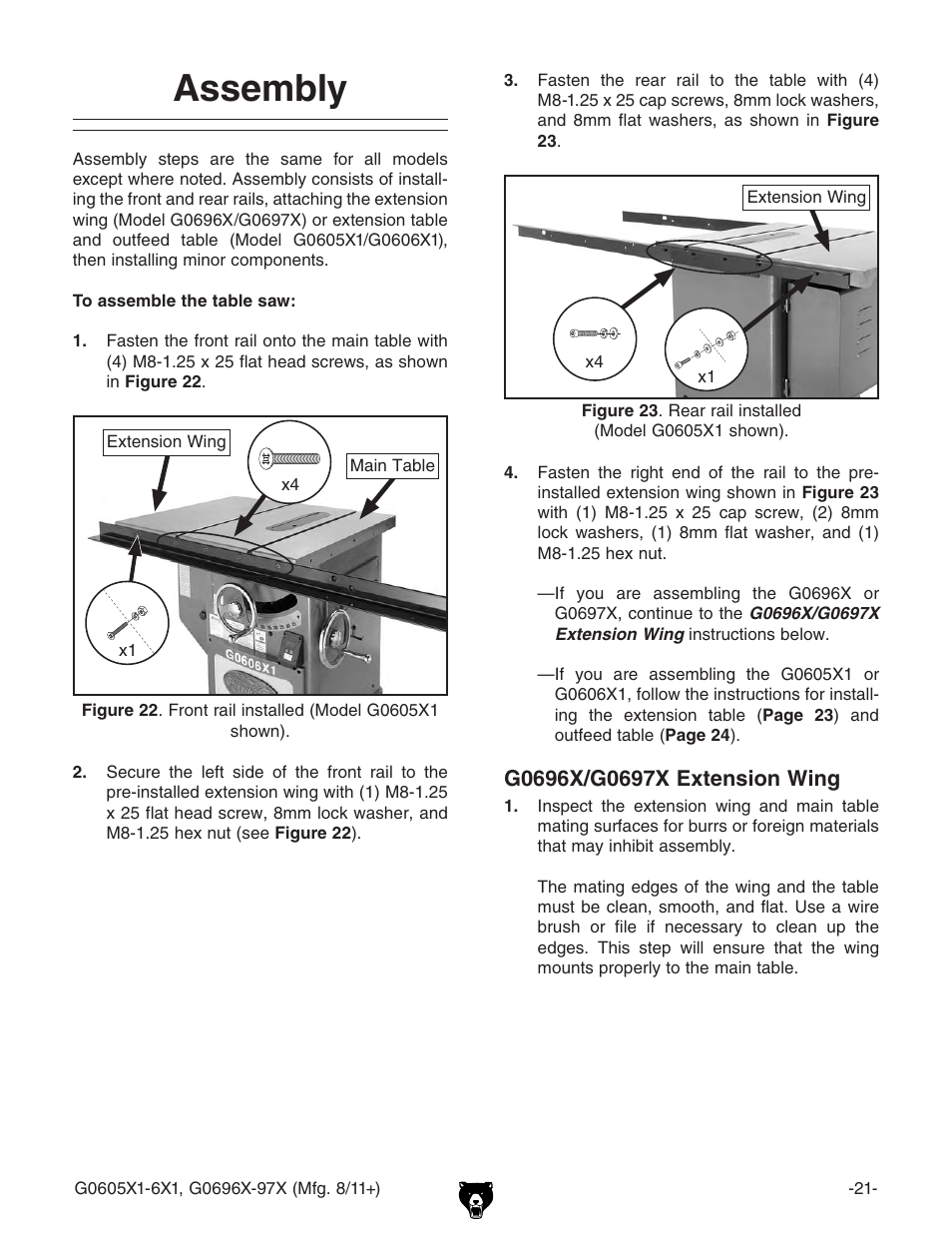 Assembly | Grizzly G0696X User Manual | Page 24 / 101