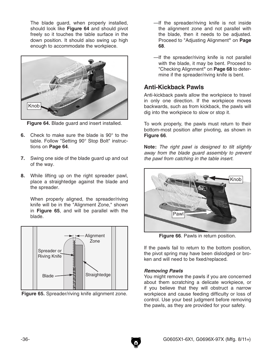 Anti-kickback pawls | Grizzly G0696X User Manual | Page 39 / 101