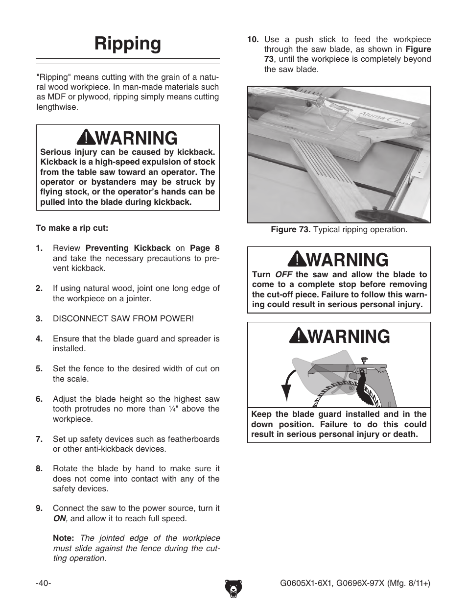 Ripping | Grizzly G0696X User Manual | Page 43 / 101